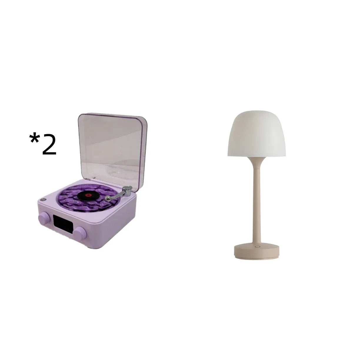 Retro-style turntable Bluetooth speaker with glowing RGB light projection on a wooden surface.