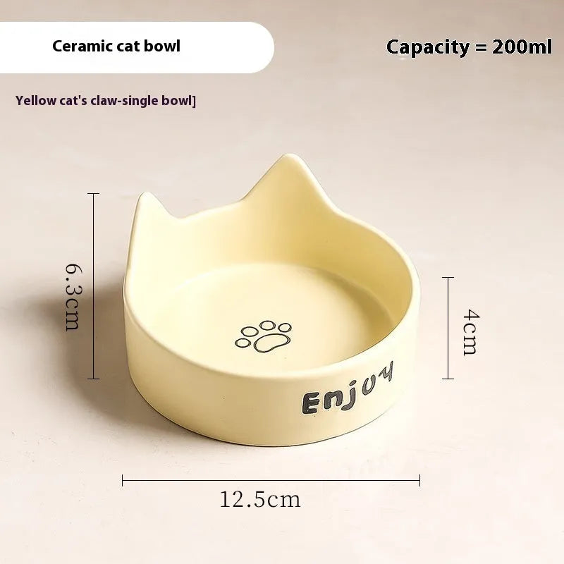 Porcelain cat bowl with cat ear design in 2-in-1 configuration for food and water