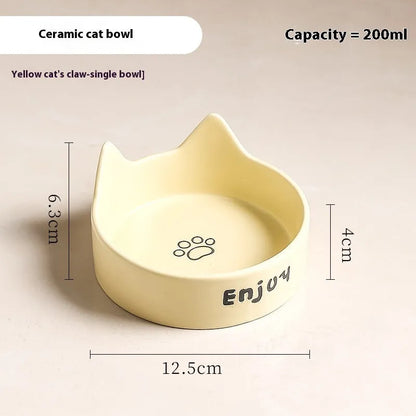 Porcelain cat bowl with cat ear design in 2-in-1 configuration for food and water