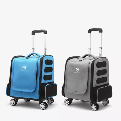 Outdoor Portable Breathable Pet Trolley Bag in grey or blue for safe pet transport