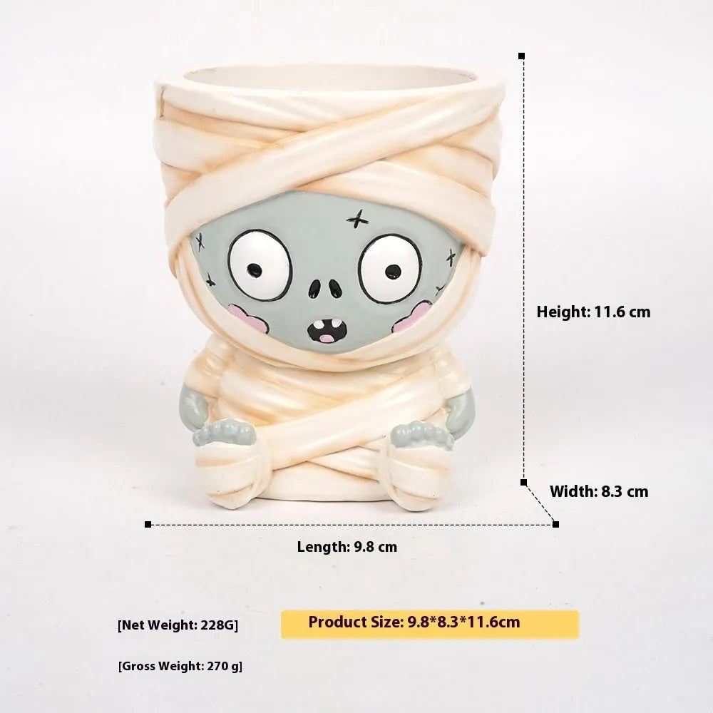 Halloween cartoon resin flower pot decorations in four hand-painted designs