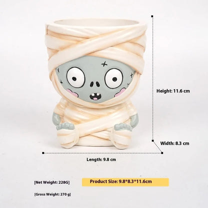Halloween cartoon resin flower pot decorations in four hand-painted designs