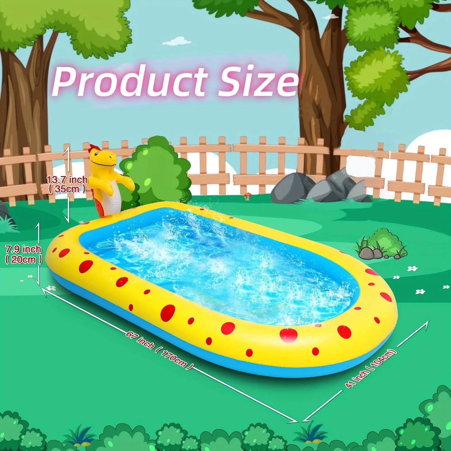 Blue inflatable dinosaur-shaped water spray pool for kids outdoor play