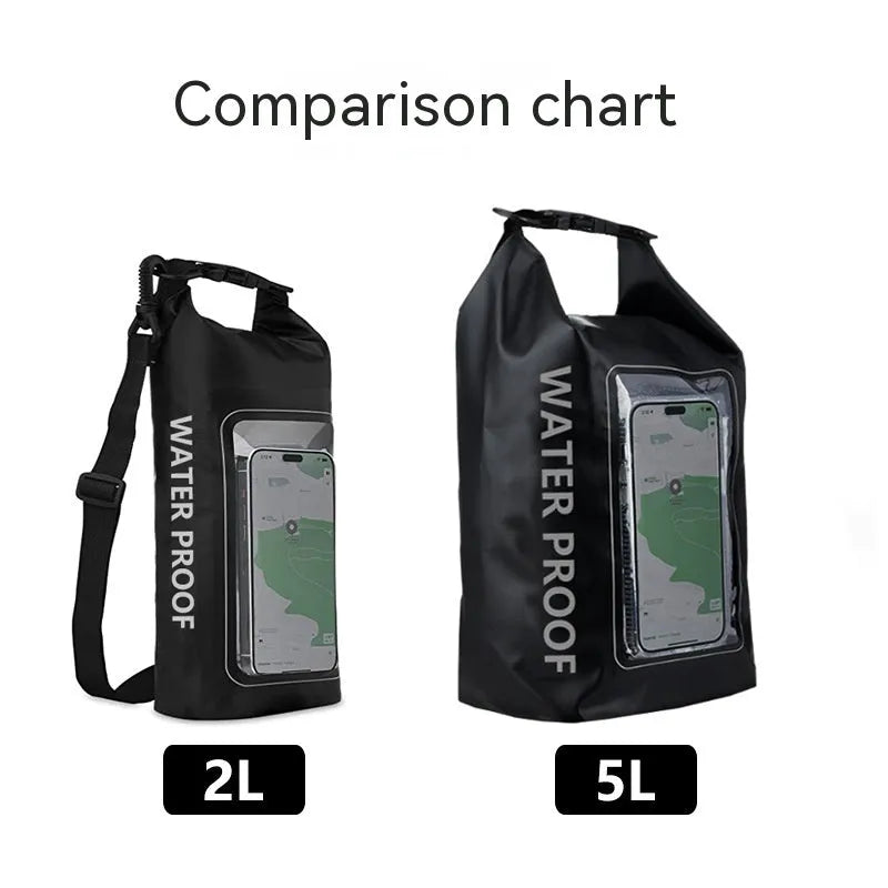 A waterproof crossbody bag in various colours, suitable for carrying a mobile phone outdoors.