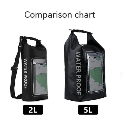 A waterproof crossbody bag in various colours, suitable for carrying a mobile phone outdoors.
