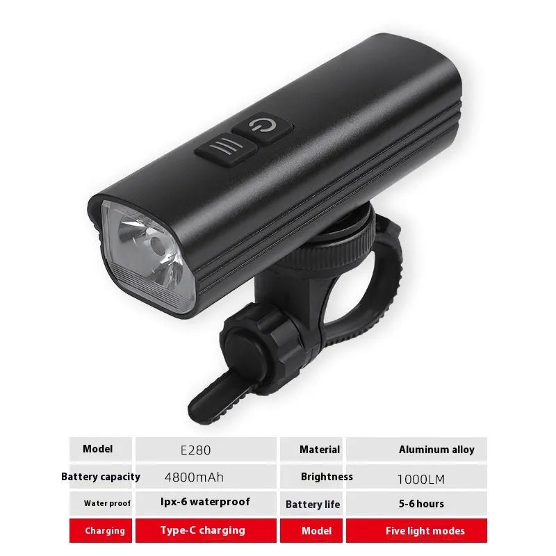 USB rechargeable bicycle headlight set for night cycling including main light, smart taillight and hoisting bracket with multiple model options available in formal black and gradient colour finishes made from durable plastic construction