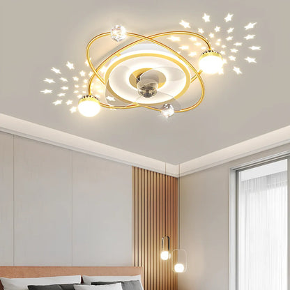Modern Nordic ceiling fan with lights in black, 53cm diameter, remote control, PC blades and acrylic shade for bedroom use