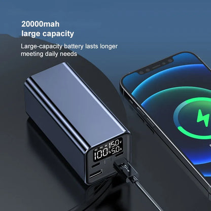 Super Fast Charging Metal Power Bank in black, blue, or grey with 65W output and 20000mAh capacity