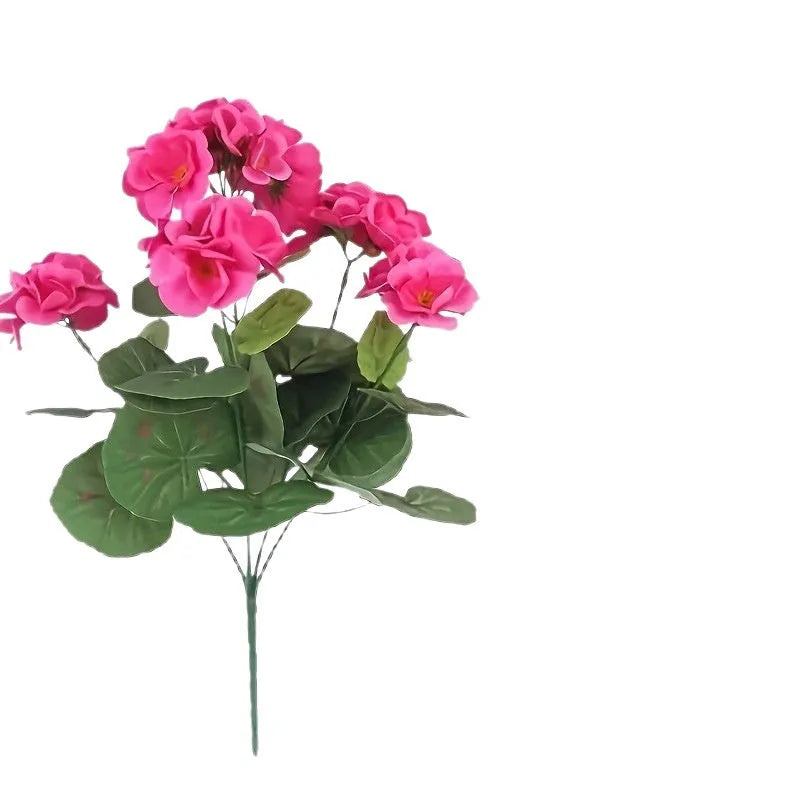 35cm tall red artificial crabapple silk flower with geranium-style details for home decoration
