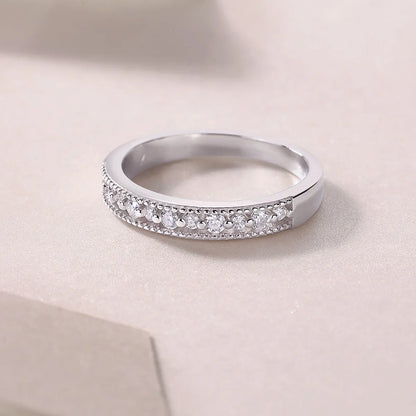 Wedding ring set with moissanite below 0.1 carat, S925 silver platinum plated, sizes 5 to 9, gift box.
