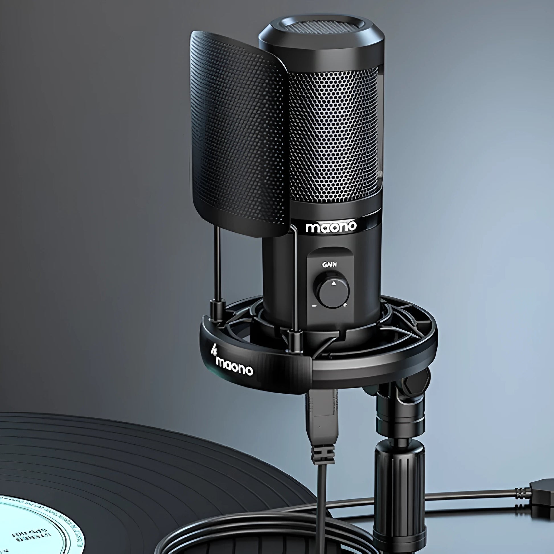 USB condenser microphone with tripod and shock rack in PM461 colour for desktop recording