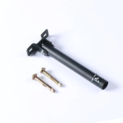 Steel wall barbell rack with 25 tubes for organising barbells and rods, showing mounting hardware