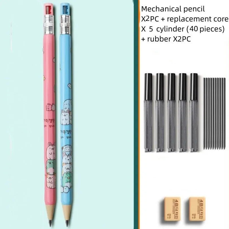 Children's cartoon style mechanical pencil with 2B lead and replacement cores