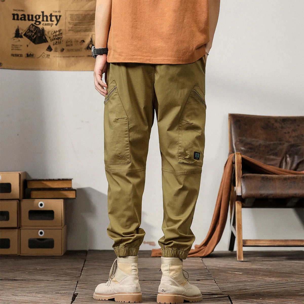 Men's cotton tapered harem trousers with ankle band in black colour