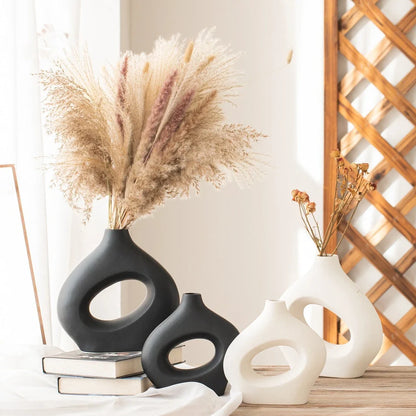 Handmade white medium ceramic circle vase second generation, 18.2cm height with polished glaze for modern decor