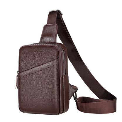 Men's genuine leather crossbody shoulder bag in urban simplicity style with chest bag design