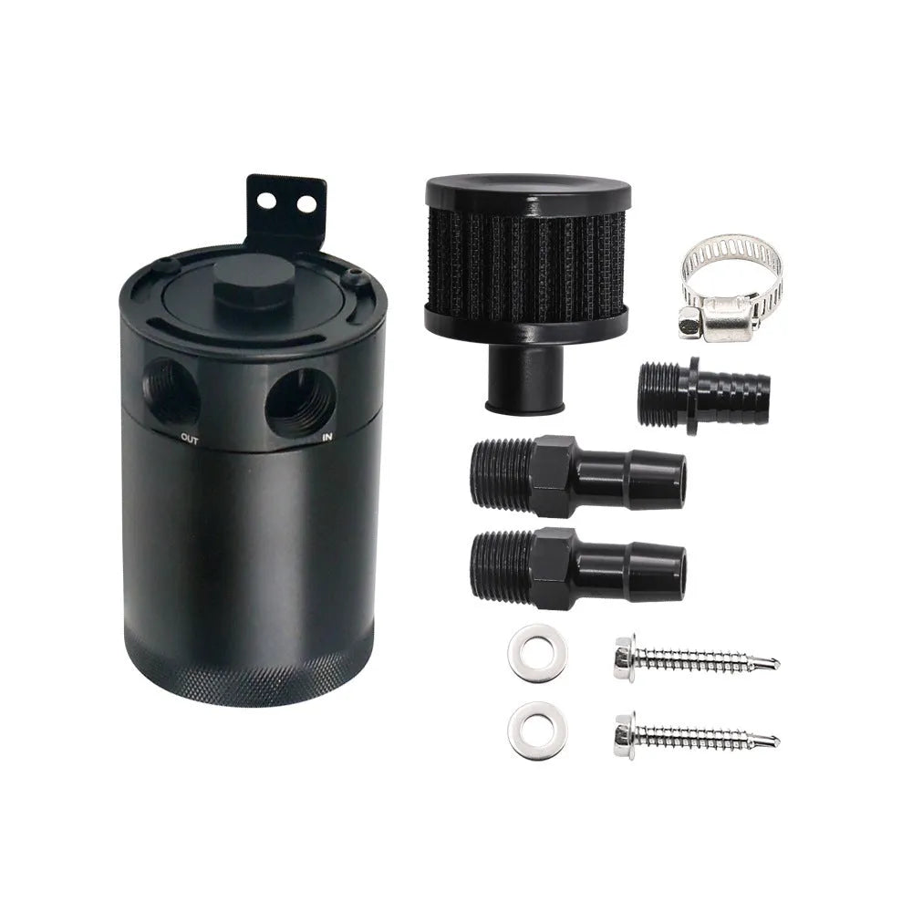 Aluminium automotive oil pot with two-hole breathable design in black finish