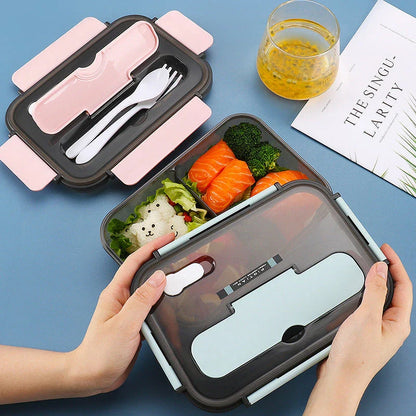 Premium plastic bento lunch box with flexible lock-catch design, microwave-safe, and vibrant colour options for work, travel, and outdoor activities
