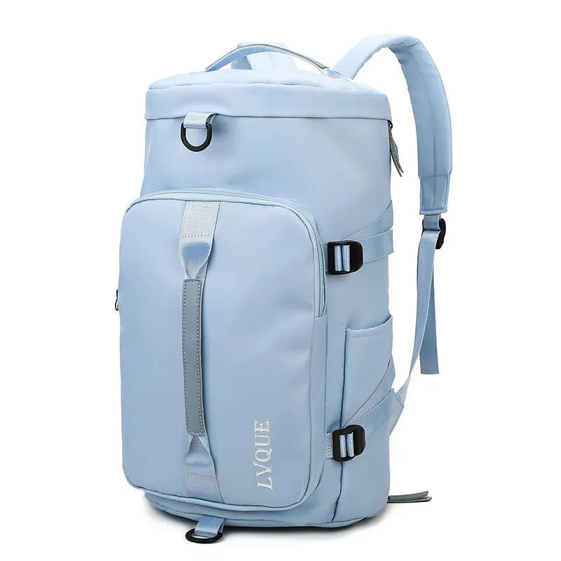 Black waterproof 3-in-1 convertible nylon backpack showing shoe compartment and combination lock.