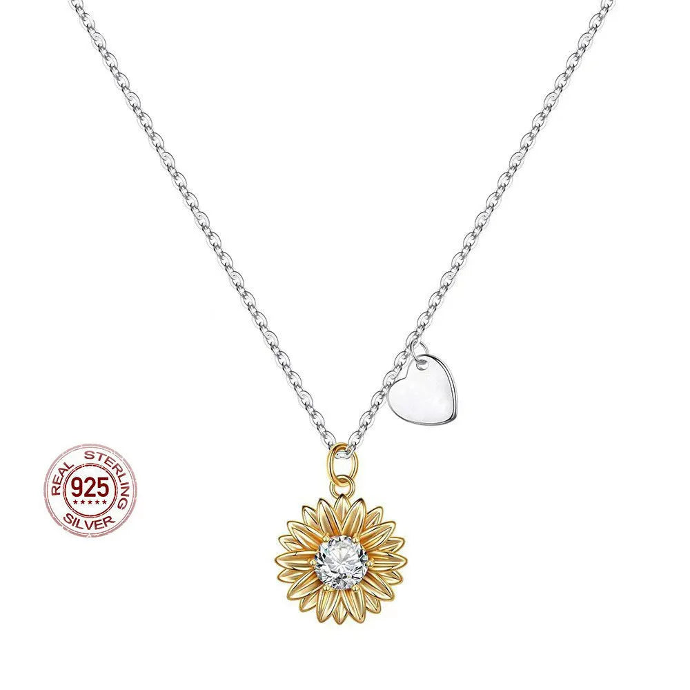 925 silver sunflower necklace with geometric daisy pendant on adjustable 21-50cm cross chain