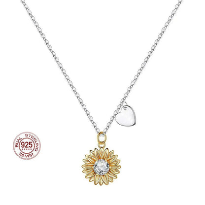 925 silver sunflower necklace with geometric daisy pendant on adjustable 21-50cm cross chain