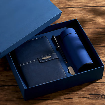 A5 notebook with imitation leather cover in colour options including black, red, green, blue, and orange.