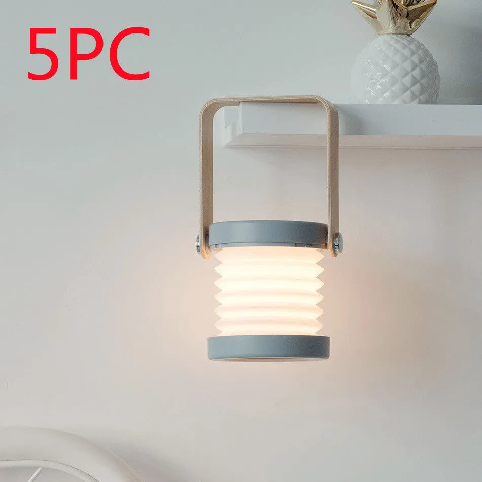 Foldable touch dimmable LED night light showing table lamp and lantern configurations