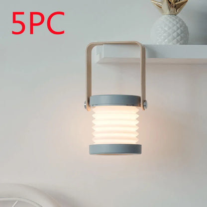 Foldable touch dimmable LED night light showing table lamp and lantern configurations