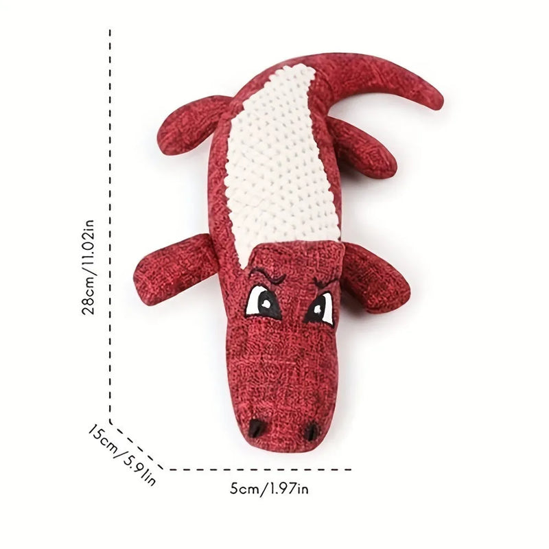 Pet plush toy for dogs and cats featuring a corn cob grid design, biting sound function to stimulate play, and teeth grinding texture to help relieve boredom, available in blue, green, or red colour options.