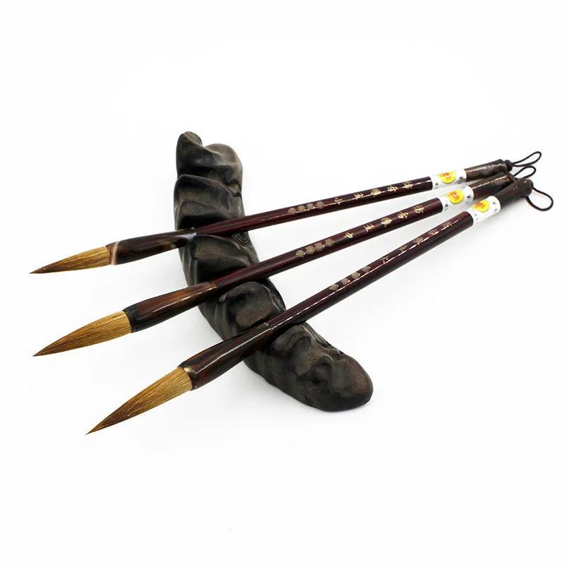 Traditional Chinese calligraphy brush set with wolf hair bristles and steel ferrule construction