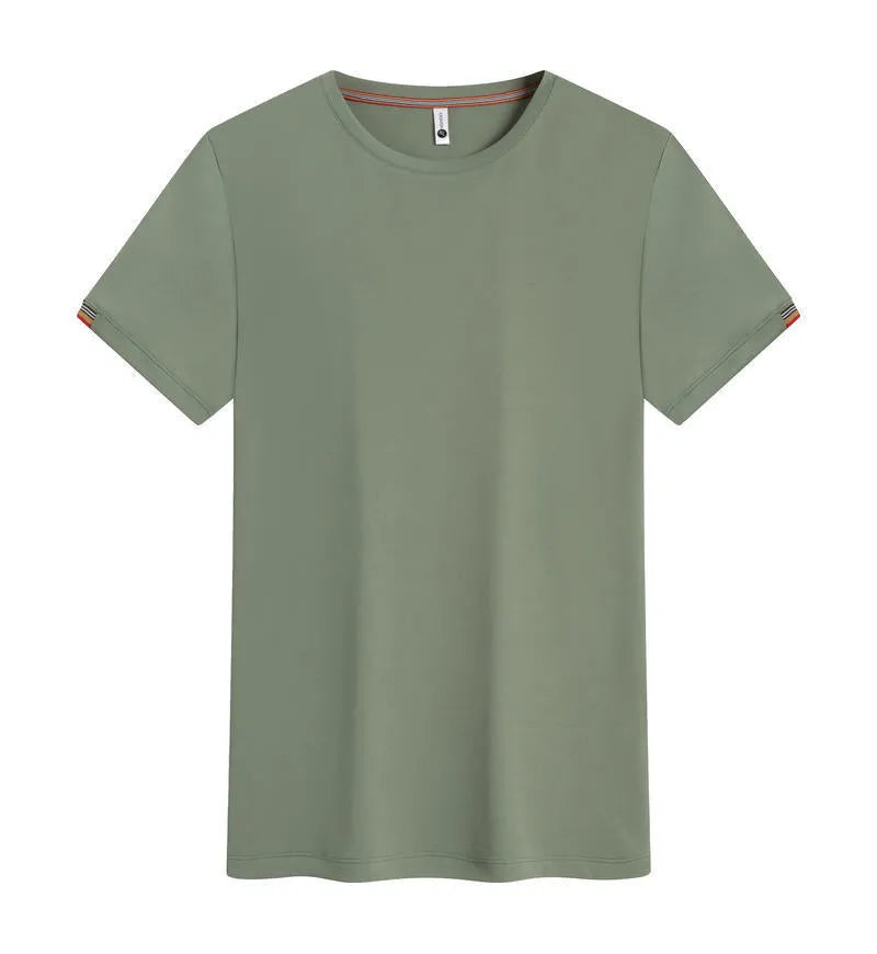 Men's grey round neck ice-feeling fibre pullover shirt for business and sports wear.