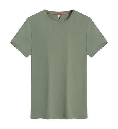 Men's grey round neck ice-feeling fibre pullover shirt for business and sports wear.
