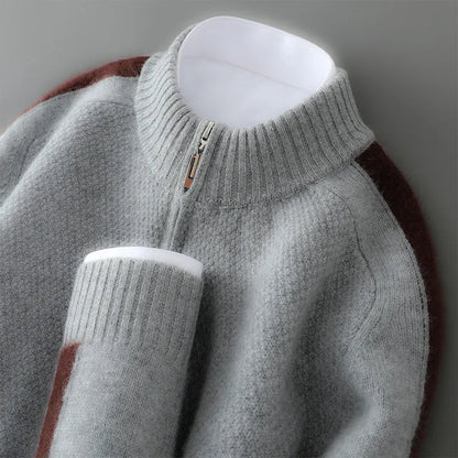 Sheep wool half-zip knitted sweater in slim fit, available in sizes S to XXL for leisure wear.