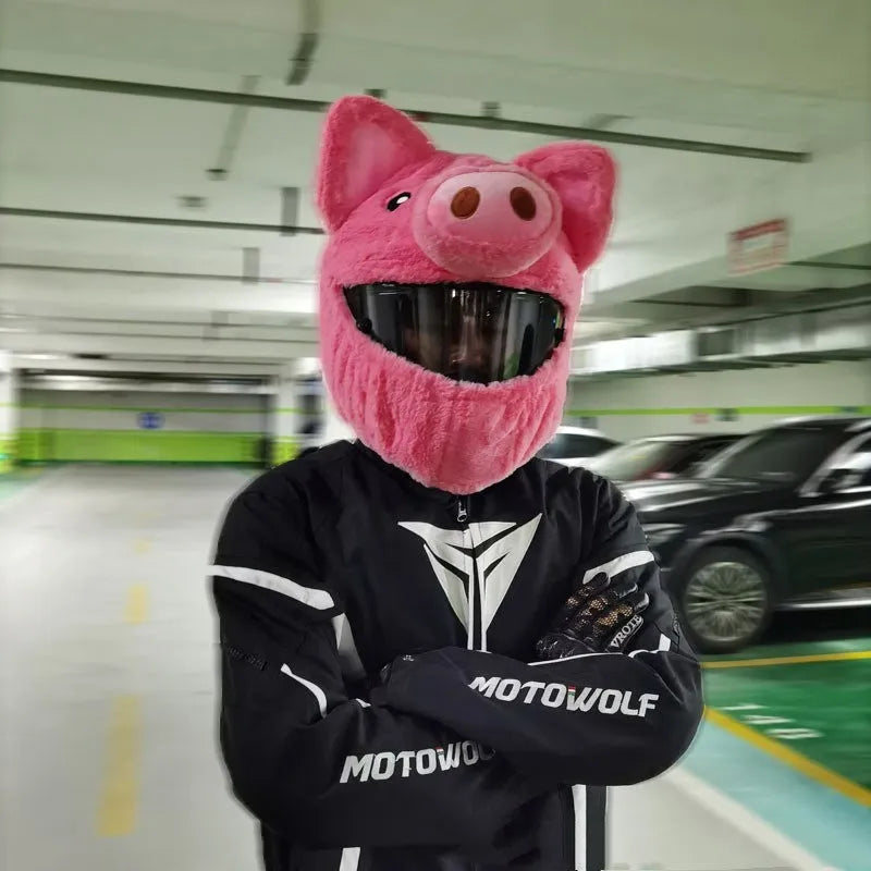 Pink pig cartoon plush helmet protective hood made from pv velvet cloth