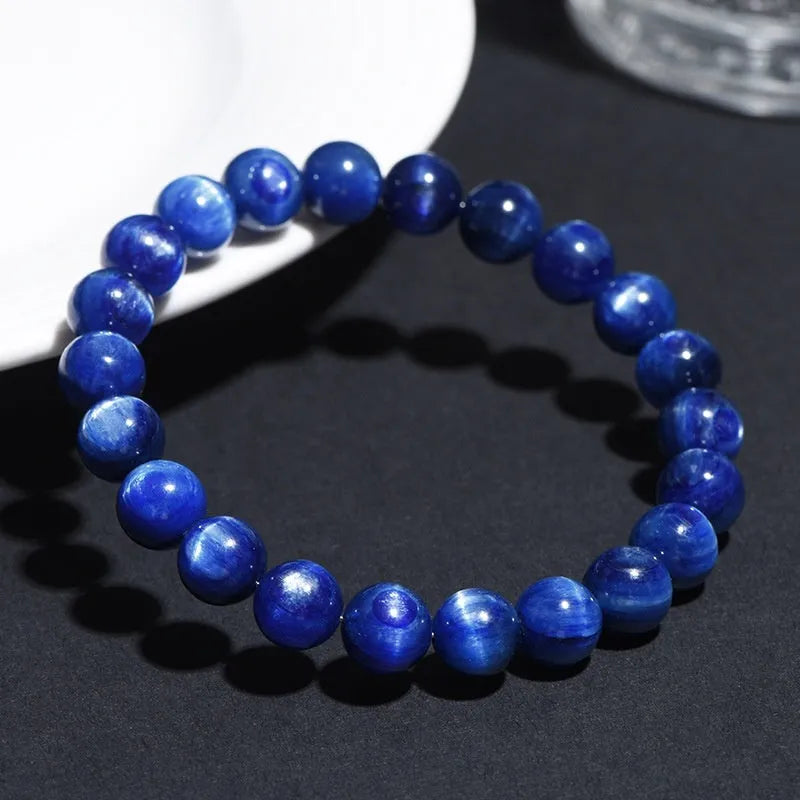 Blue crystal bracelet with geometric shape and Ruyi design, polished finish, sizes 5-12mm