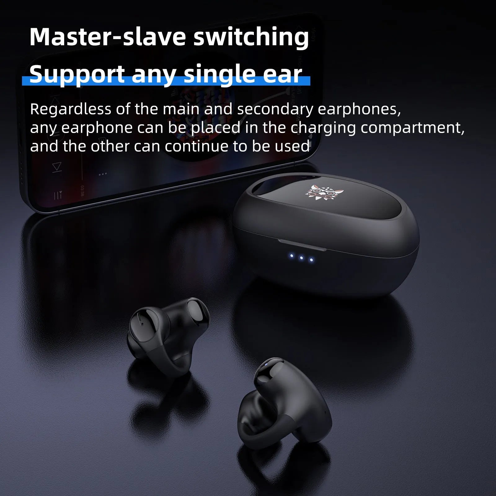 Black and white T306 wireless Bluetooth clip-on sports gaming headset on a plain background.