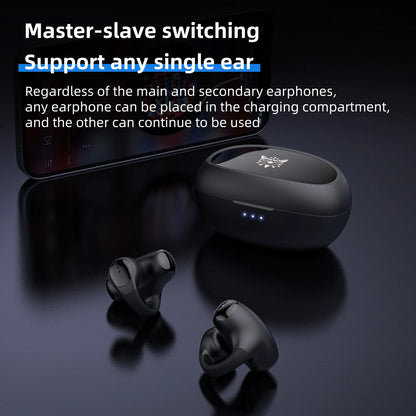 Black and white T306 wireless Bluetooth clip-on sports gaming headset on a plain background.