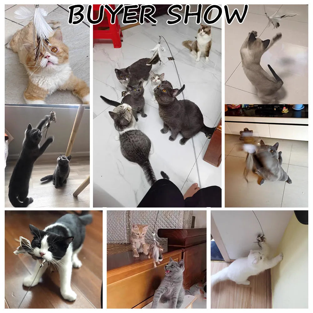 Detachable sucker cat stick with feather attachment, PVC rod and steel wire in picture colour
