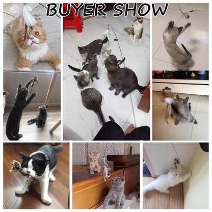 Detachable sucker cat stick with feather attachment, PVC rod and steel wire in picture colour