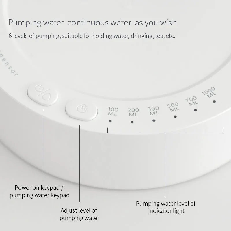 White electric water dispenser pump with USB cable for 5-gallon water bottles on desk