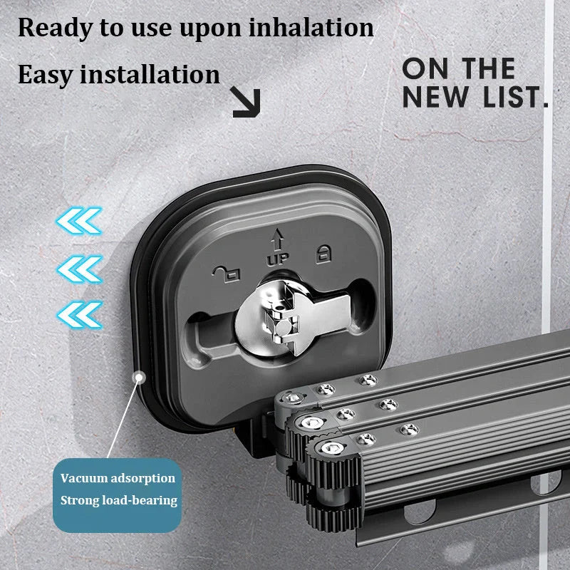 Aluminium suction cup folding clothes hanger with retractable drying rack