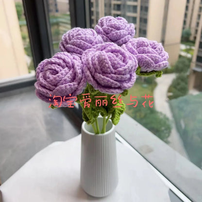 Wool-woven artificial silk rose bouquet in gradient blue colour with textured floral arrangement