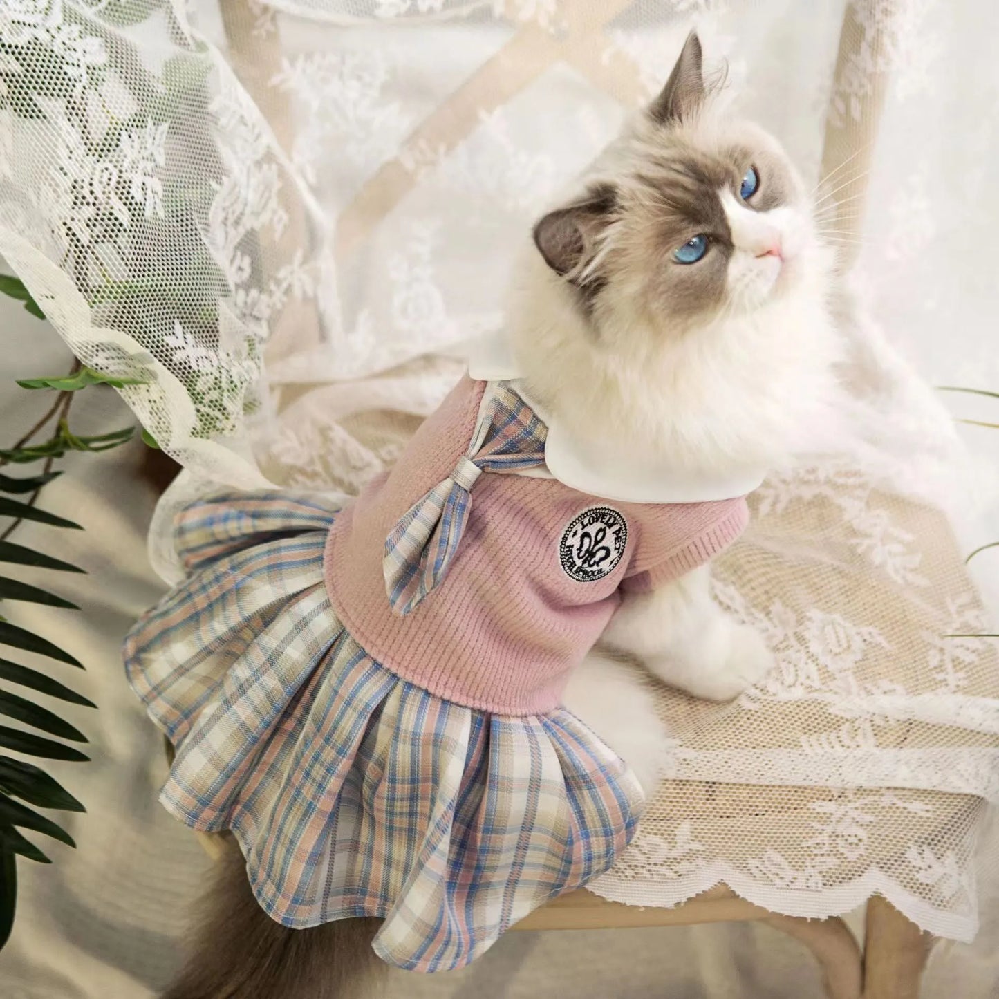 Polyester tartan skirt pet clothing for dogs and cats in princess style