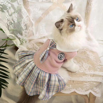 Polyester tartan skirt pet clothing for dogs and cats in princess style