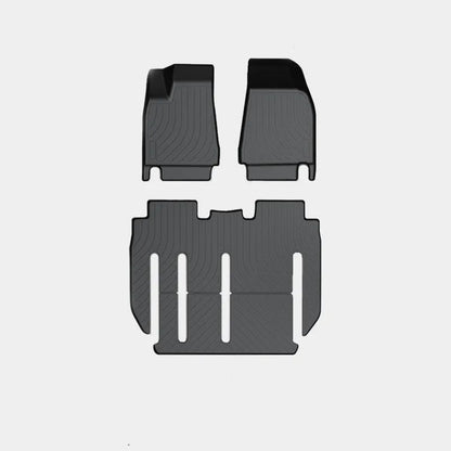 Tesla Model X waterproof car mats set showing front, rear, and tailbox protection for 2016-2023 vehicles