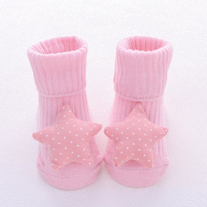 Cotton baby floor socks in multiple designs for infants aged 0-3 months