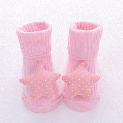 Cotton baby floor socks in multiple designs for infants aged 0-3 months