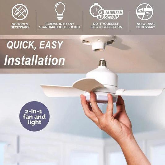 Versatile 4-blade ceiling fan with integrated LED light bulb, offering remote control for adjustable airflow and brightness
