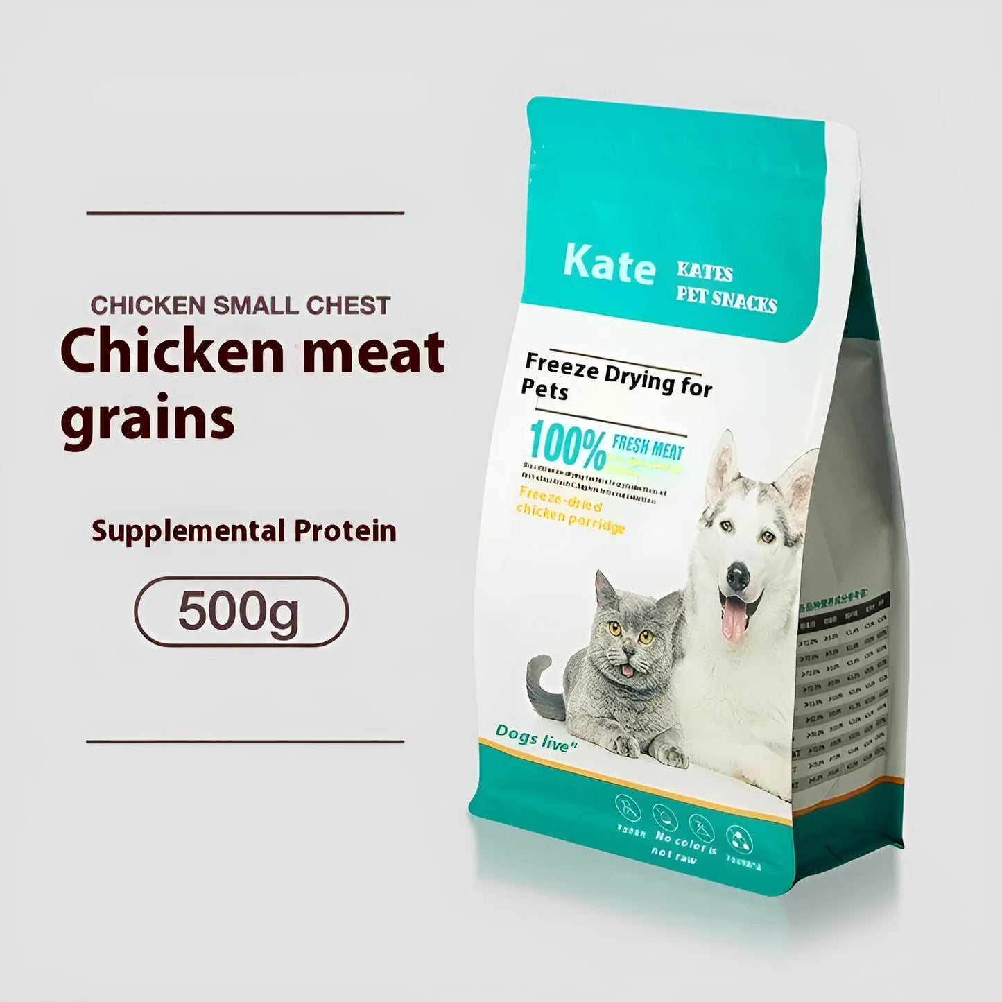 500g chicken freeze-dried cat snack in resealable bag or barrel packaging options