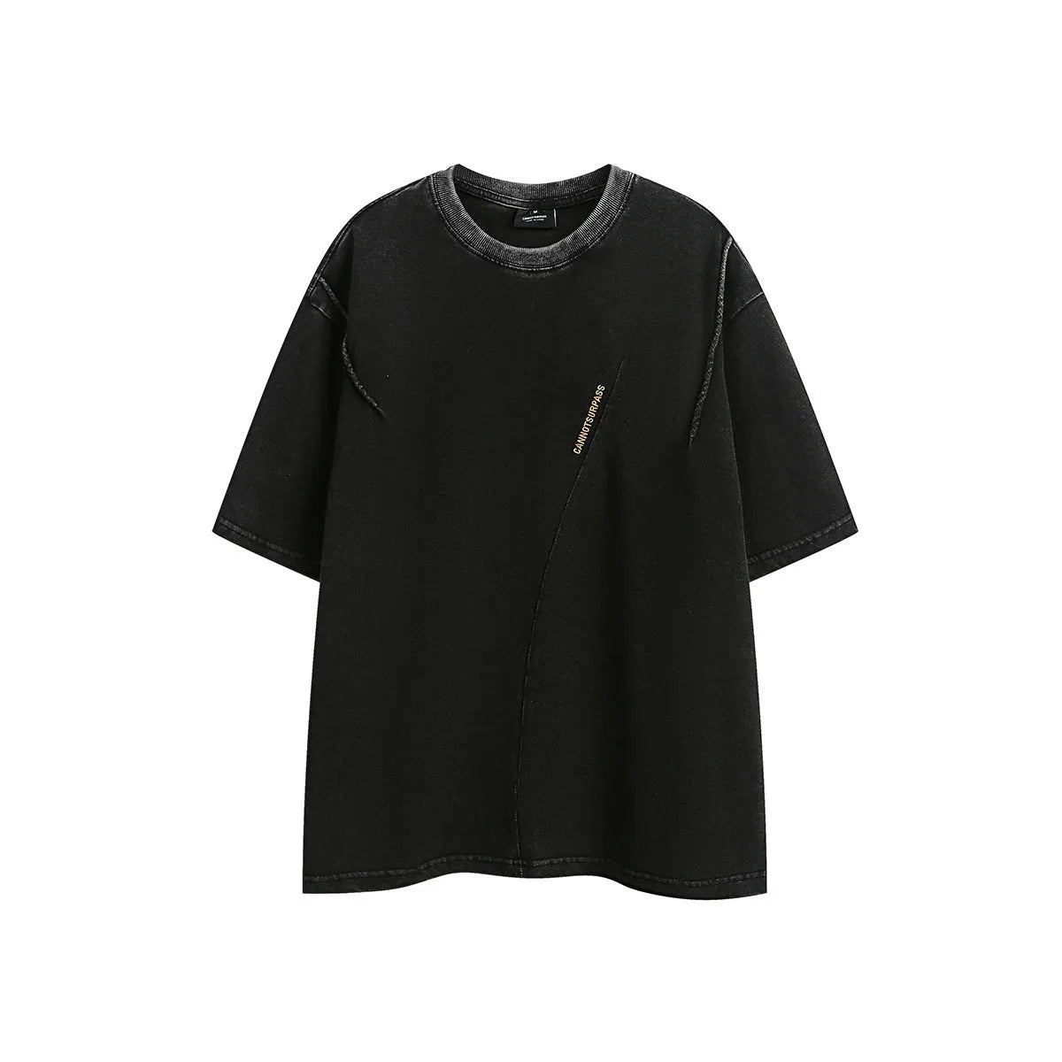 Purple loose-fit embroidered short-sleeve cotton t-shirt on a hanger, retro style.